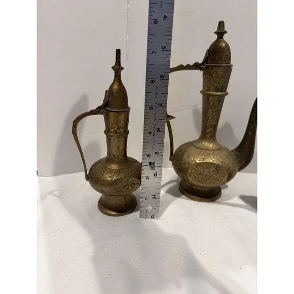 Lot of 3 Antique Brass Middle Eastern Dallah Coffee Tea Pots Turkish Kettle - Picture 5 of 14